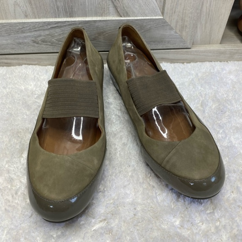 FitFlop Due Mary Jane Platform Flats Gray/Green Slip On Suede Upper 41.5